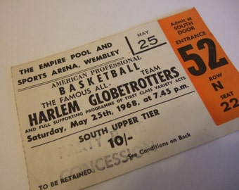 Original 1968 non P.C. Harlem Globetrotters Show Ticket ~ Empire Pool Wembley London