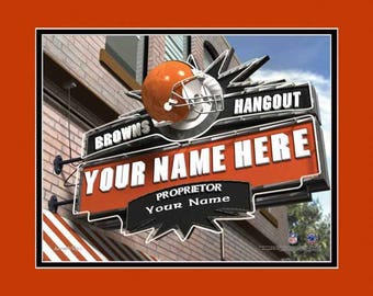 Cleveland Browns Hangout Sign - Browns Pub Sign - Personalized Gift - NFL Pub Print - NFL Gift