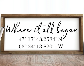Where It All Began Coordinates Sign,Personalized Latitude Longitude Sign,Housewarming Gift,Custom Coordinates Sign,Personalized Wedding Gift