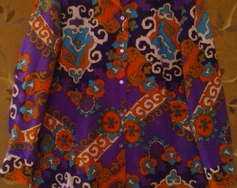 70s Alex Colman purple and orange psychedelic shirt