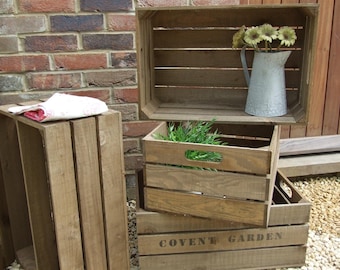 Vintage Style WOODEN APPLE CRATE, Shabby Chic Fruit Crate, Wooden Crate, applecrates, apple crates