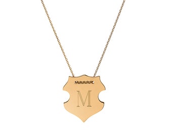 14k gold engraved shield necklace