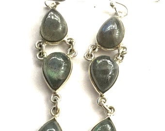 Silver & Labradorite Triple Drop (JS-E-025)