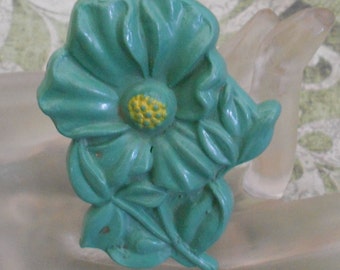 1930's Mint Green Celluloid Floral Pin