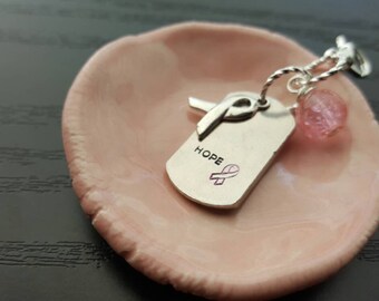 PINK planner charm breast cancer awareness pink ribbon handstamped