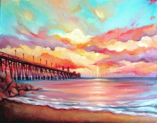 beach painting sunset landscape oil print