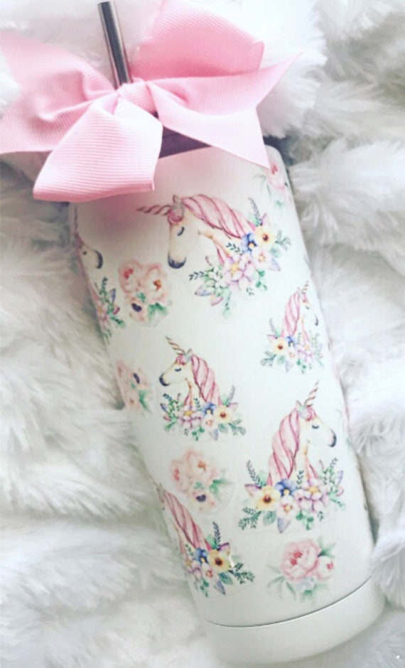 Boho Unicorn Tumbler with Flowers| 20 or 30 Oz Unicorn Tumbler