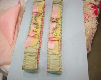Set of two pastel ribbon work garters silk authentic 1920s