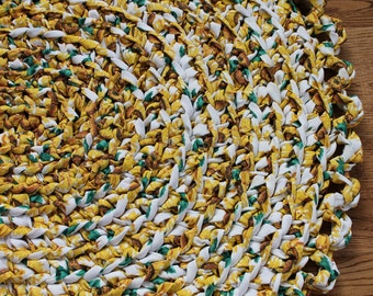 Rag Rug, Yellow 26" x 40" Crochet Oval Rag Rug, Nursery Rug, Cottage Chic Decor, Shabby Chic Decor, Crochet Rag Rug, Yellow Rag Rug