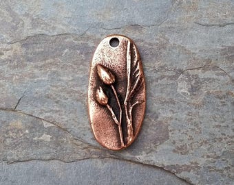 Copper Wildflower Pendant Charm Antiqued N40,wildflower pendant,oval flower pendant,copper flower charms,wildflower charm,nature pendants