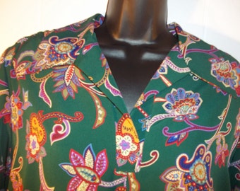 Vintage Mod Green Paisley Dress. Draper & Damon's Size 18.