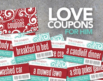 Love Coupons FOR HIM! – Printable Digital File – Instantly print love coupons for Valentine’s Day, Anniversaries, or Just Because!