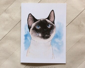 SIAMESE CAT CARD >> Siamese Cat Greeting Card, Cat Greeting Card, Cat Thank You Card, Cat Birthday Card, Blank Card, Cat Lover Card