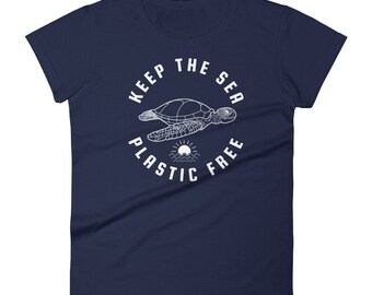 Keep The Sea Plastic Free Sea Turtle T Shirt Womens Ocean Conservation Tee
