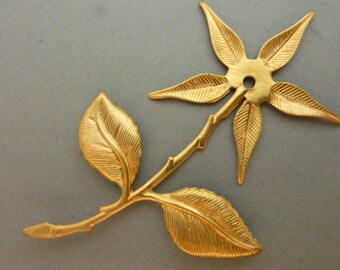 3 Brass Rose Flower Branch Findings
