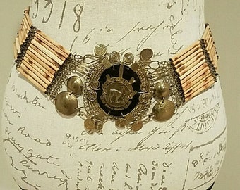 Vintage Brass and Wood Coin Belt