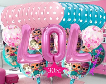 30pc Hot Pink Confetti LOL Doll Surprise Foil Balloons Birthday Party Supply Favors Center Piece