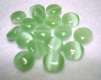 Pale Green Cats Eye Glass Puffed Coin Beads (Qty 16) - B2918