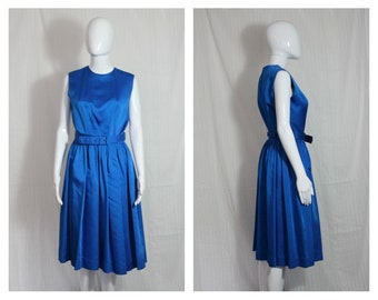 Carol Rodgers Blue Satin Belted Dress