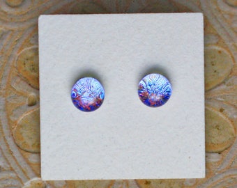 Dichroic Glass Earrings , Blue/Gray/Red DGE-1263
