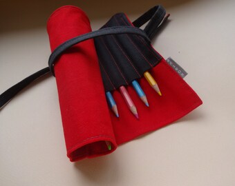 Roll Up Pen Case, Red Pencil Case Handmade, Waldorf Roll Pencil Case, Back to School, Simple pencil Case