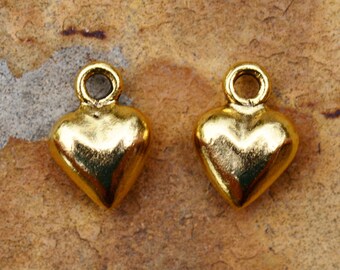 2 Antique Gold Puffed Heart Charm 12mm x 9mm Nunn Designs Low Shipping