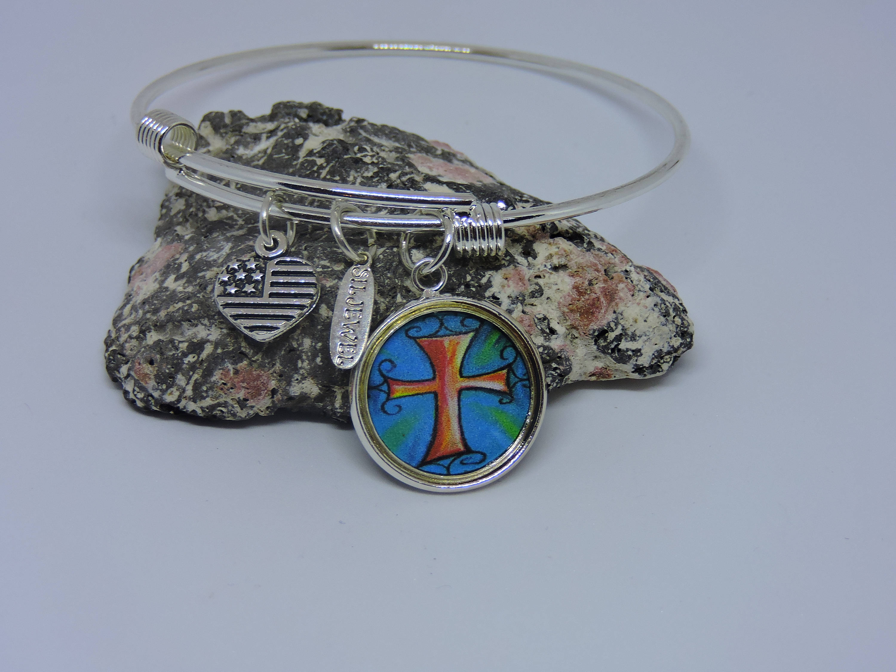 Charm Bracelet Adjustable Bangle Cross Charm Bangle