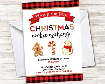 Christmas Cookie Exchange Invite Decorating Party Invitation Holiday Plaid Digital 5x7