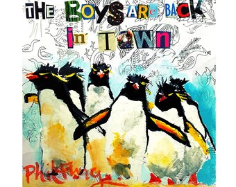 Penguin funny Painting - Mixed Media print Street art