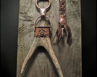 N1563 Double Tine 2 - antler braided leather statement necklace