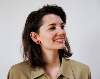 Gold and Red clip earrings