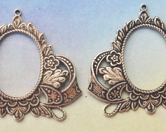 TWO 14mm X 18mm cameo setting with two hoops, Brass Ox, Brass Stampings, Bezels Made in the USA