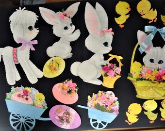 Vintage Hallmark Easter Die Cuts Bunnies Chicks Carts Eggs