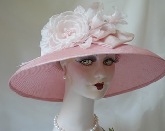 Couture Ladies Pink Kentucky Derby Straw Hat, Formal Hat