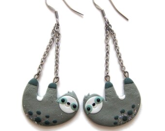 Sloth Earrings, Sloth Jewelry, Animal Earrings, Cute Animal Jewelry, Zoo Earrings, Zoo Jewelry, Cute Earrings, Funny Gifts For Friends Emoji