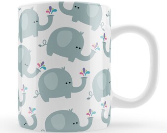 Elephant Mug, Cute cartoon elephant pattern gift, modern gift for elepahnt lovers, UK, Birthday present Wife, Friend, Mum, Sister
