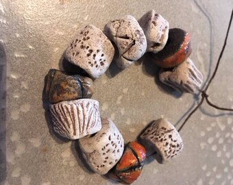 set of 10 etched tribal ceramic beads