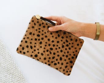 Cowhide Pouch | Cheetah Print | Hair on Hide | Leather zipper pouch | Purse | Clutch | Bag | Wallet | Going out bag