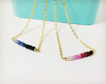 Ruby Necklace, Ombre Ruby Necklace, July Birthstone, Ruby, Sapphire necklace, Ombre sapphire necklace, September birthstone, Sapphire
