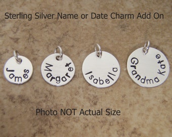 Name charm - Personalized charm - Date charm - Custom Word - Garter charm - Name disc pendant - Sterling silver custom charm