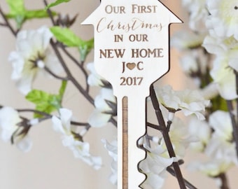 Our first Christmas in our new home ornament- key ornament- gift under 10- Our first Christmas