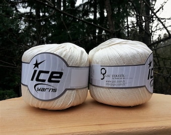 Lot of 2 Skeins Ice Yarns. Cream Ribbon Yarn. Ice Yarn 50 gram 92 yards. Ribbon Yarn. Vegan Friendly!