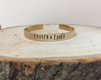 Chosen & Loved Hand Stamped Cuff Bracelet, Hand Stamped Jewelry, Hand Stamped Bracelet