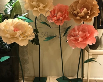 FREESTANDING PEONY paper flower on a stem VIDEO tutorial giant/Paper flower pattern/CriCut Cameo pdf svg paper flower/paper lower on a stem