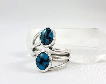 LaoOne * Sterling Silver Ring * with two stunning Turquoise
