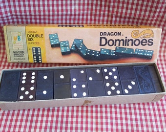 Vintage 28 Piece Wooden Domino Set by Milton Bradley in Original Box