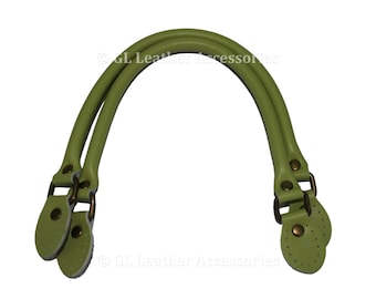 Olive Green High Quality Leather Bag Handles 40cm, 50cm, 60cm (1 Pair)