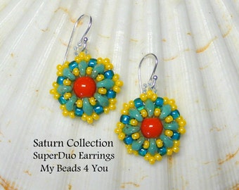 SuperDuo Beadwoven Earrings, Beadwork earrings, Beadwoven Earrings, Beaded Earrings, SuperDuo, Jewelry Gift