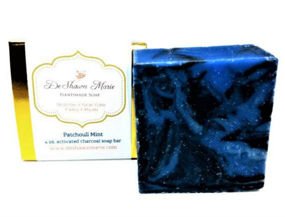 SOAP - Patchouli Mint Soap, Vegan Soap, Cold Process Soap, Natural Soap, Activated Charcoal Soap, Christmas Gift, Father's Day Gift