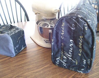 Kitchen Aid 5 quart mixer cover, Reversible /Quilted Mixer Cover for a 5 Quart Kitchen Aid Mixer/ french black/gray